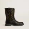 Wish Young boots in black leather with yellow star embroidery
