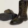 Wish Young boots in black leather with yellow star embroidery