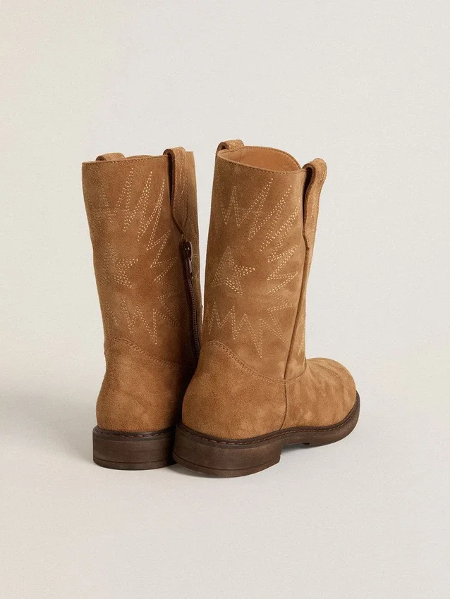Wish Young boots in camel suede with star embroidery