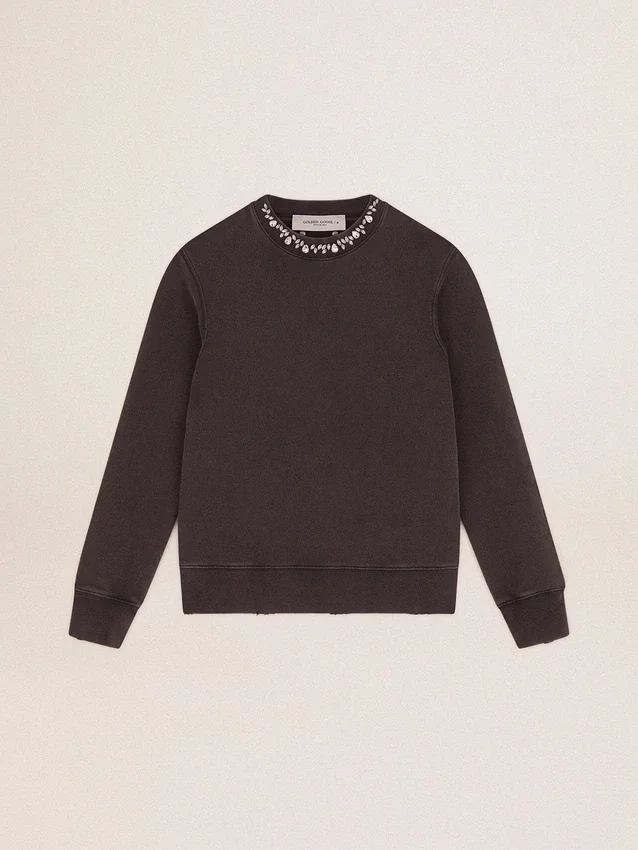Women's anthracite gray sweatshirt with crystals