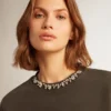 Women's anthracite gray sweatshirt with crystals