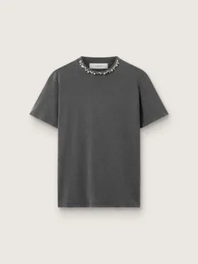 Women's anthracite gray T-shirt with crystals