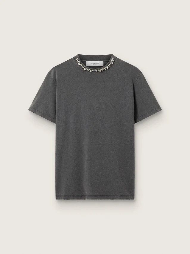Women's anthracite gray T-shirt with crystals