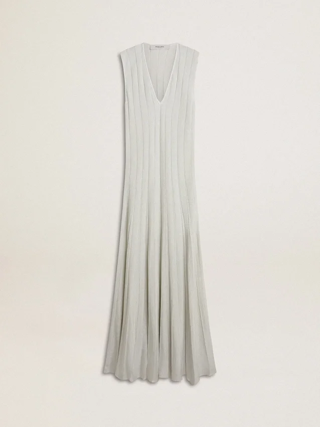 Women’s baby blue dress with vertical striped pattern