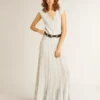 Women’s baby blue dress with vertical striped pattern
