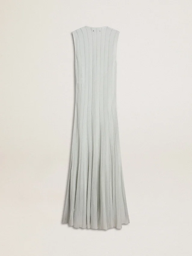 Women’s baby blue dress with vertical striped pattern