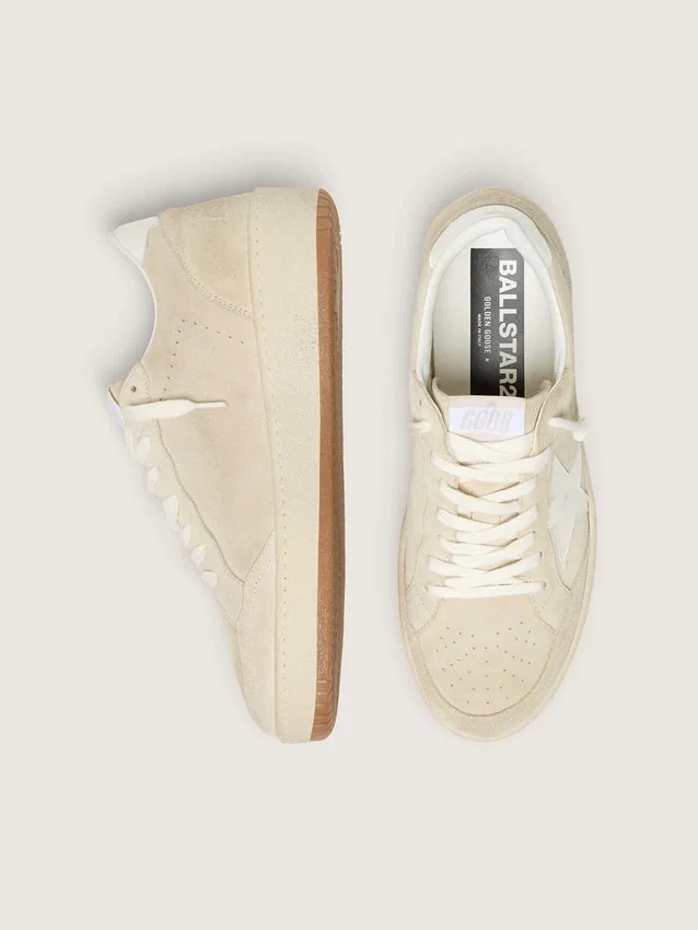 Women's Ball Star in beige suede with white leather star and heel tab