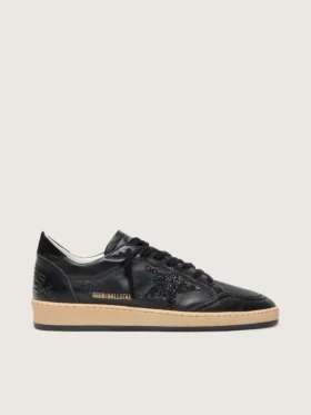 Women’s Ball Star in black nappa with black glitter star and suede heel tab