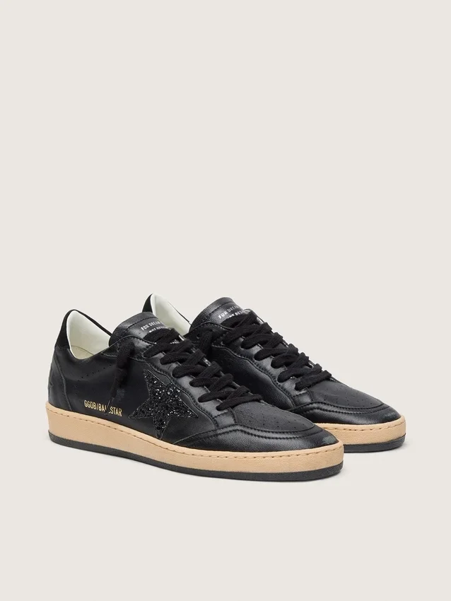 Women’s Ball Star in black nappa with black glitter star and suede heel tab