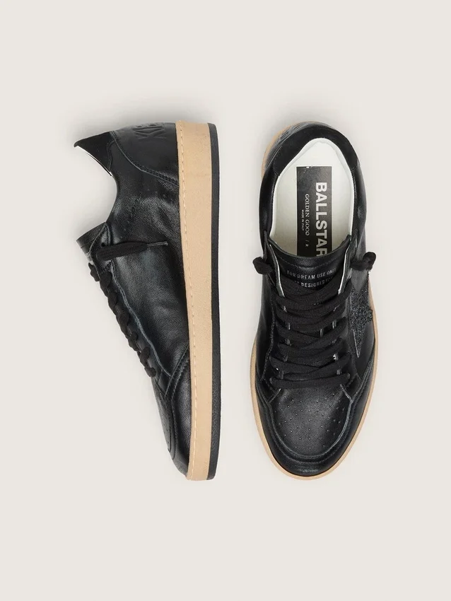 Women’s Ball Star in black nappa with black glitter star and suede heel tab