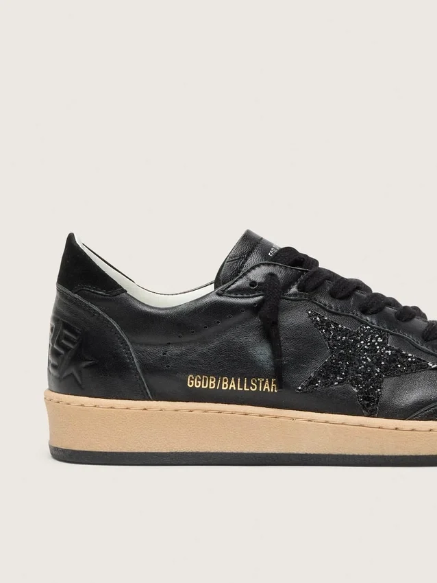 Women’s Ball Star in black nappa with black glitter star and suede heel tab