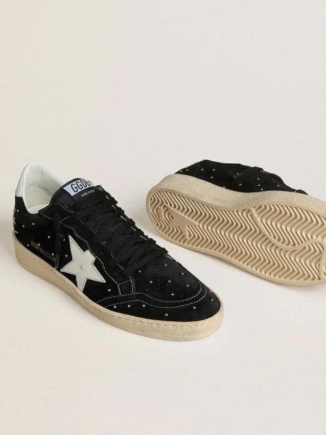 Women's Ball Star in black suede with studs and white leather star