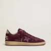 Women's Ball Star in burgundy suede with crystal star and metallic leather heel tab
