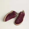 Women's Ball Star in burgundy suede with crystal star and metallic leather heel tab