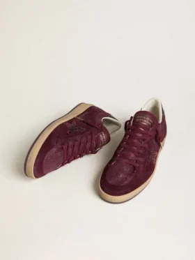 Women’s Ball Star in burgundy suede with crystal star and metallic leather heel tab