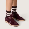 Women's Ball Star in burgundy suede with crystal star and metallic leather heel tab