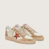 Women’s Ball Star in cream leather with brick-red leather star and suede inserts