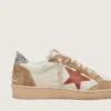 Women’s Ball Star in cream leather with brick-red leather star and suede inserts