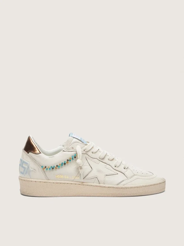 Women's Ball Star in cream leather with tone-on-tone star and beads