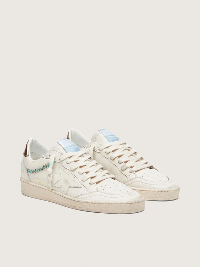 Women's Ball Star in cream leather with tone-on-tone star and beads