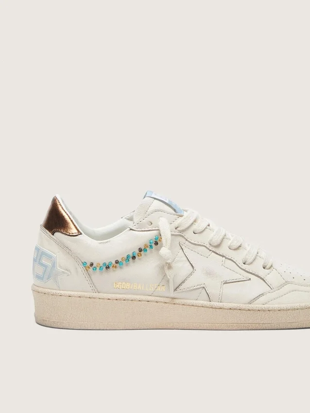 Women's Ball Star in cream leather with tone-on-tone star and beads