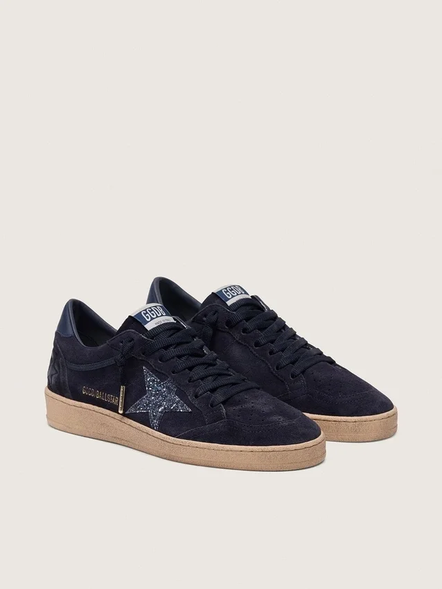 Women's Ball Star in dark blue suede with dark blue glitter star