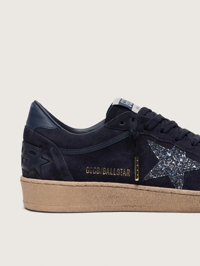 Women's Ball Star in dark blue suede with dark blue glitter star