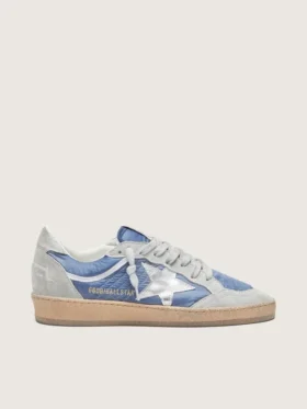 Women’s Ball Star in denim-blue nylon with light gray suede inserts and metallic silver leather star