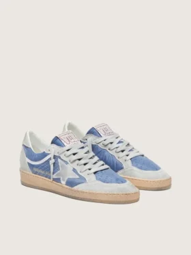 Women’s Ball Star in denim-blue nylon with light gray suede inserts and metallic silver leather star