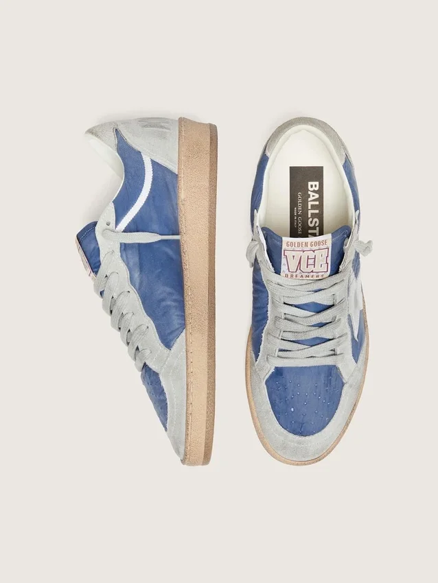 Women’s Ball Star in denim-blue nylon with light gray suede inserts and metallic silver leather star