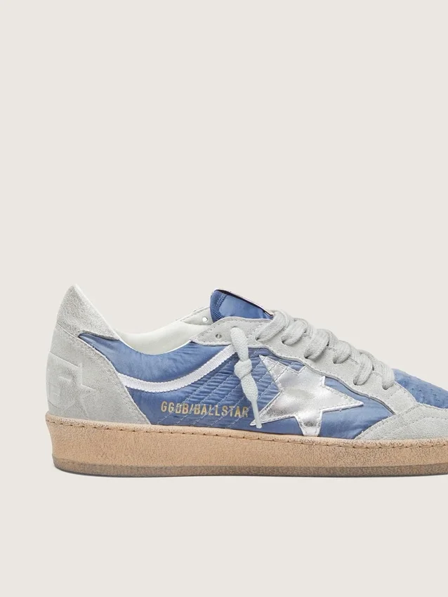 Women’s Ball Star in denim-blue nylon with light gray suede inserts and metallic silver leather star