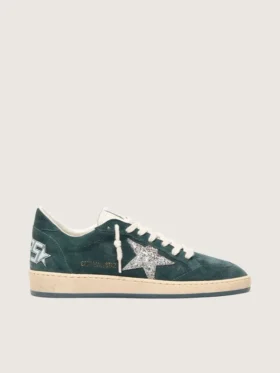 Women's Ball Star in green suede with silver glitter star
