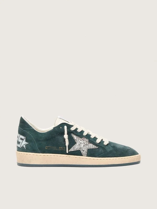 Women's Ball Star in green suede with silver glitter star