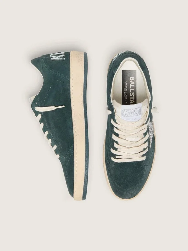 Women's Ball Star in green suede with silver glitter star