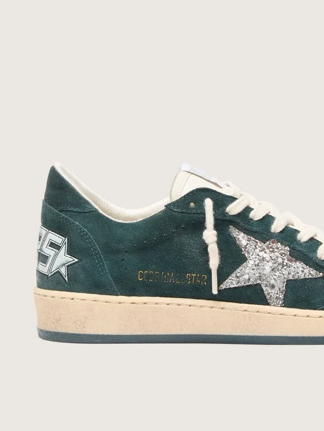 Women's Ball Star in green suede with silver glitter star