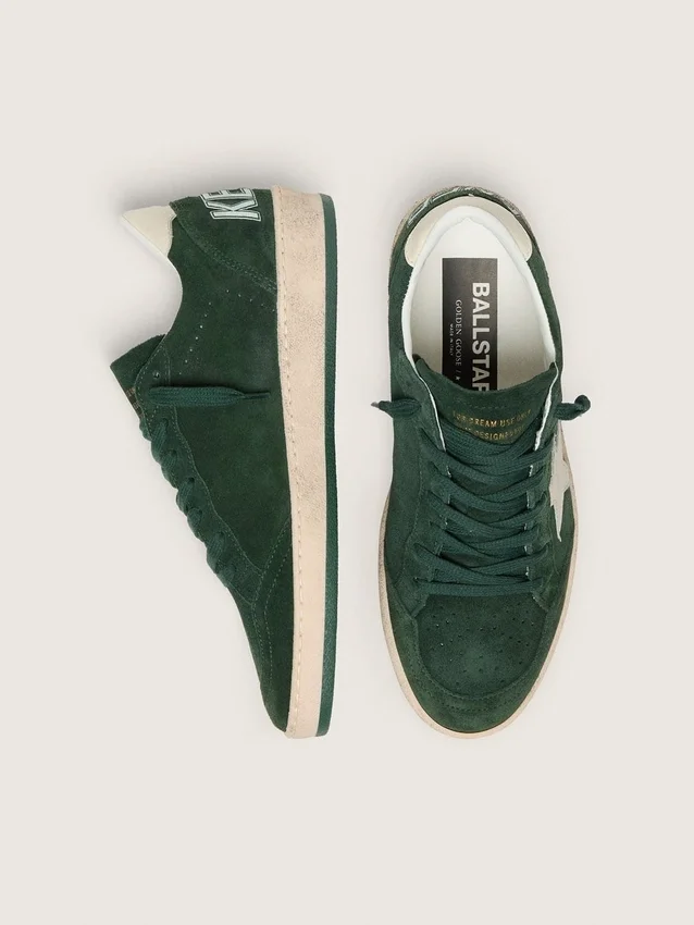 Women's Ball Star in green suede with white leather star and heel tab