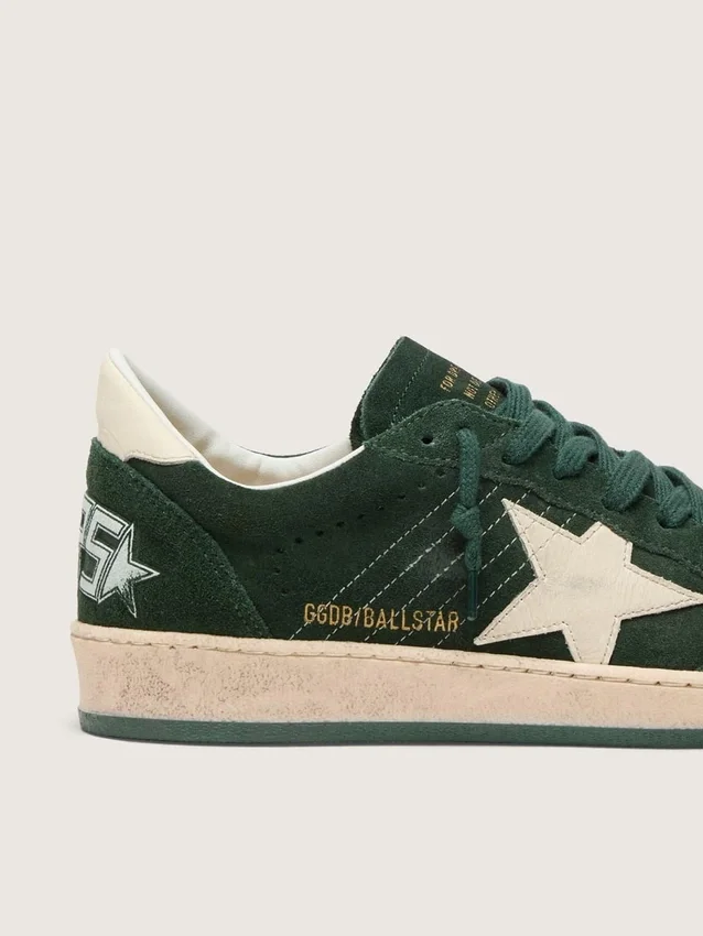 Women's Ball Star in green suede with white leather star and heel tab