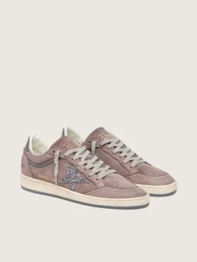 Women’s Ball Star in lavender suede with silver glitter star and laminated leather heel tab