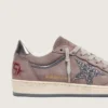 Women's Ball Star in lavender suede with silver glitter star and laminated leather heel tab