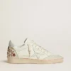 Women’s Ball Star in leather with platinum suede star and multicolor floral embroidery