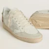 Women’s Ball Star in leather with platinum suede star and multicolor floral embroidery