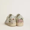 Women’s Ball Star in leather with platinum suede star and multicolor floral embroidery