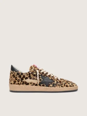 Women's Ball Star in leo-print pony skin, black leather star & heel tab