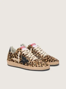 Women’s Ball Star in leo-print pony skin, black leather star & heel tab