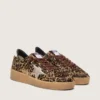 Women's Ball Star in leopard-print pony skin with platinum leather star and white leather heel tab