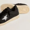 Women’s Ball Star in mesh with Swarovski crystals and black laminated leather star and heel tab