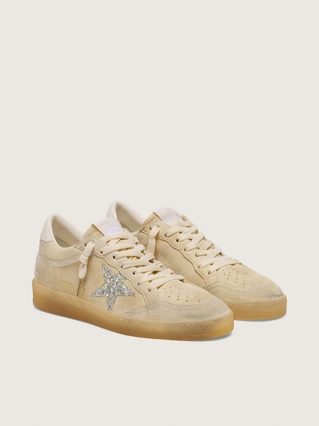 Women’s Ball Star in pearl suede with silver glitter star