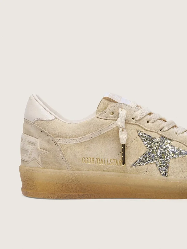Women’s Ball Star in pearl suede with silver glitter star