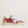 Women's Ball Star in red suede with white crackle suede star and platinum leather heel tab