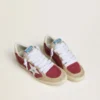 Women's Ball Star in red suede with white crackle suede star and platinum leather heel tab